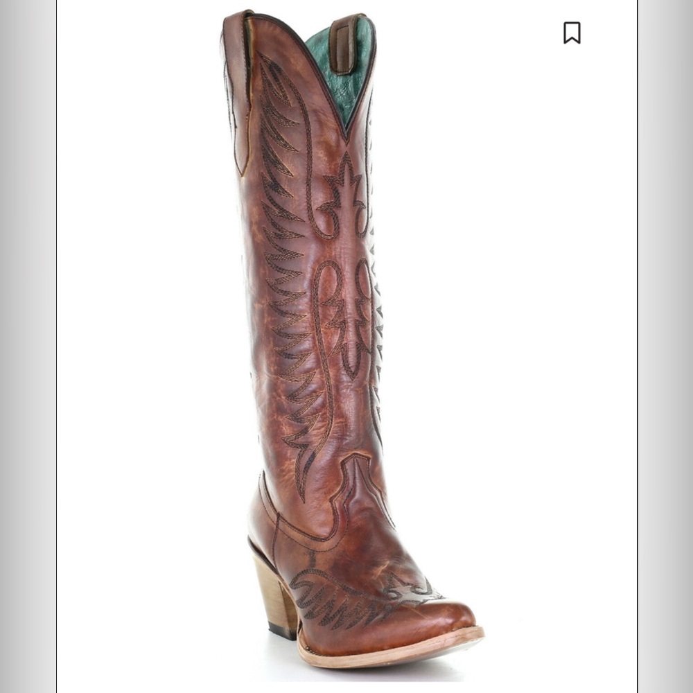 CORRAL WOMENS COGNAC EMBROIDERY WESTERN BOOTS ROUND TOE BOOT TREES INCLUDED